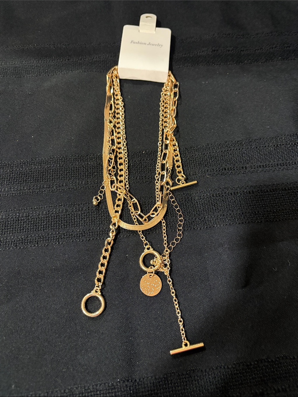Fashion Jewelry Gold Layered Charm Toggle Necklace